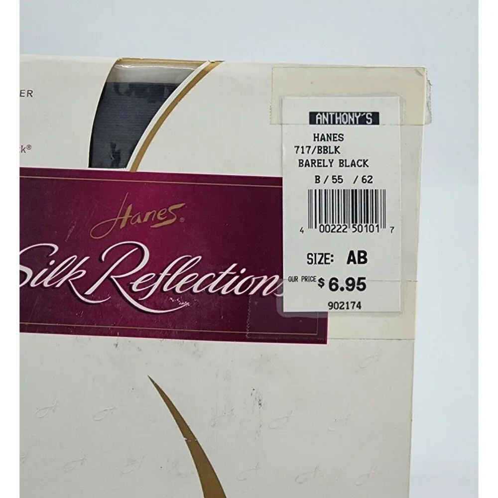 Hanes Silk Reflections Silky Sheer Control Top Sandalfoot Pantyhose 717 Black AB